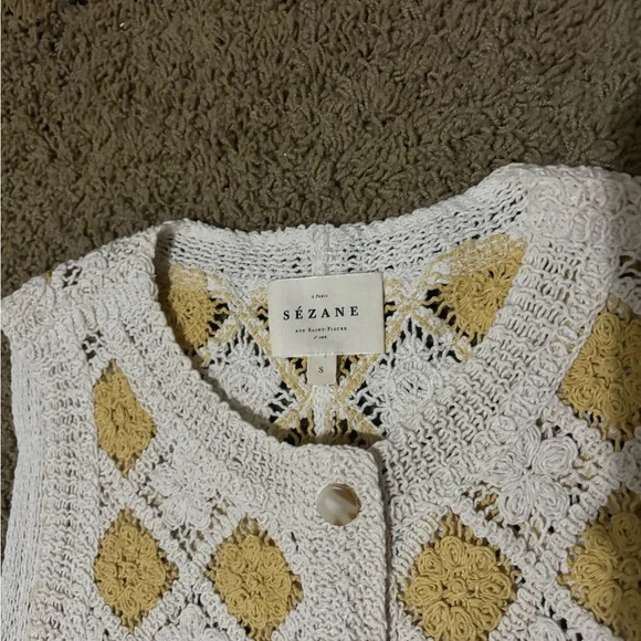 🌻🐝Sézane MARIE DRESS Crochet Floral Dress in Ecru/Yellow - Picture 7 of 10